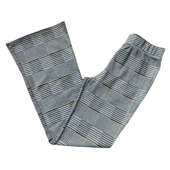Flare Houndstooth Grey Plaid Stretch Knit Pants sz M - Picture 1 of 6